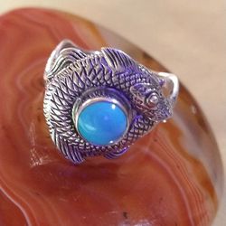 RARE - SERPENT STERLING RING*. SLEEPING BEAUTY TURQUOISE*925*/ AS EXPENSIVE SLEEPING BEAUTY TURQUOISE IS, *I SAVE $ , YOU SAVE!/ SIZE-10  (R-234019)