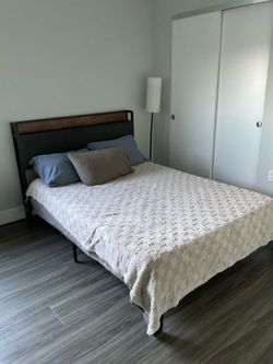 Full Size Bed Frame with Charging Station & Storage Headboard