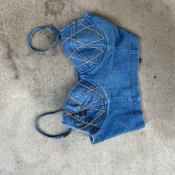 Bedazzled Denim Cropped Tank