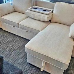 Cream color sectional pull out sofa bed sleeper sofa