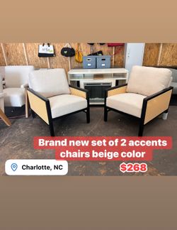 New set of 2 modern accent chairs  beige and black color