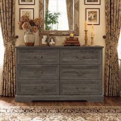 6-Drawer Wooden Dresser in Gray