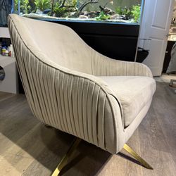 West Elm Frost Gray Roar and Rabbit Pleated Velvet Swivel Chair