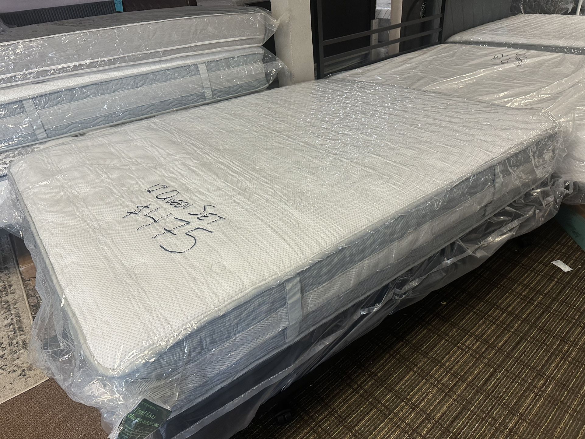 New 12” Queen Hybrid Mattress + Boxspring
