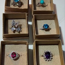 New 6 Beautiful 925 Sterling Silver Rings In Box Sizes 6 & 7 In Excellent Condition,  $40. Each 
