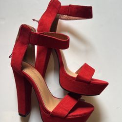 Dream Pairs Womens Red Faux Suede Platform Block Heel Ankle Strap Sandals Size 7
