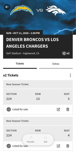 Broncos vs Chargers NFL Tickets Oct. 11, 2026