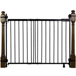 Metal Banister & Stair Safety Baby Gate, Fits Openings 31-46" Wide, Metal, for Doorways & Stairways, 32.5" Tall Walk-Through Baby & Pet Gate, Black, O