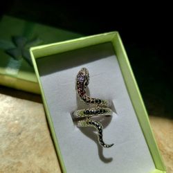 Snake Ring  .925 Sterling Silver Garnet Tanzanite Gemstone Size 6