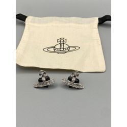 Vivienne Westwood Diamante CZ Black Heart Stud Earring