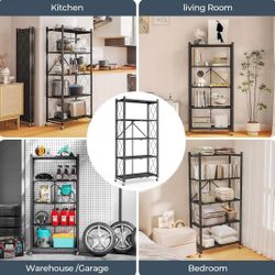 Folding 5-Tier Metal Storage Rack with Wheels