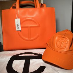 Bold Orange Telfar Shopping Bag and Cap