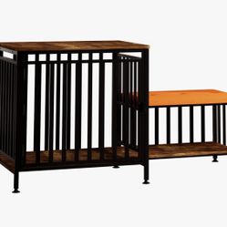 Furniture Style Dog Crate With Entryway Shoe Bench, Indoor Pet Kennel With Wooden Top And Storage Design For Small And Medium Dogs