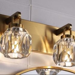 Gold Vanity Lights 2-Light Gold Crystal Bathroom Vanity Lights Over Mirror Modern K9 Crystal Bathroom Wall Lighting Fixtures Size 14”W *5.25”E*6.5”H [
