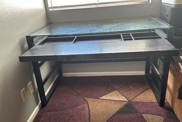 48x26x30 Black Desk Glass Top Home Office Desk