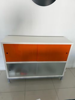 CB2 White And Orange Storage Dresser Stand
