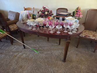 Henredon vintage mid-century modern high-back dining table set w/ chairs  & 2 leaves