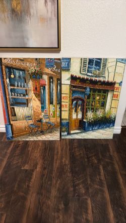 French Café Street Scene Canvas Prints Set of 2