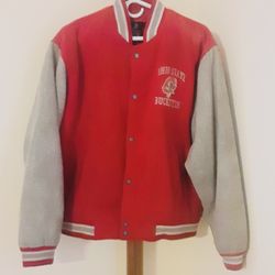 Vintage OHIO STATE BUCKEYES Logo 7 Athletic Rare Style Collegiate Button Up Jacket  Colors:  Red, Gray, White, Green Size:  Men's Medium Pockets (Exte