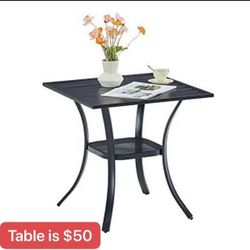 Patio Dining Table Outdoor Metal Square Table for 4 with Umbrella Hole