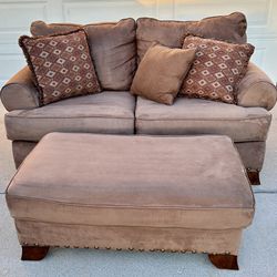 Brown Loveseat And Ottoman