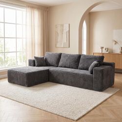 Dark Gray Corduroy L-Shaped Sectional Sofa