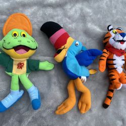 Kelloggs Cereal Characters Lot Of 3 Plush Dig Em, Toucan Sam, Tony The Tiger