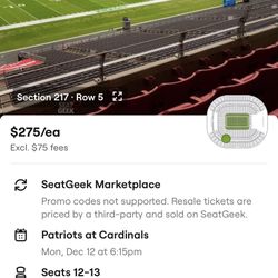 Patriots @ Cardinals MNF - Club Level