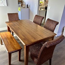 Wooden Dinning Table, Chairs, And Bench