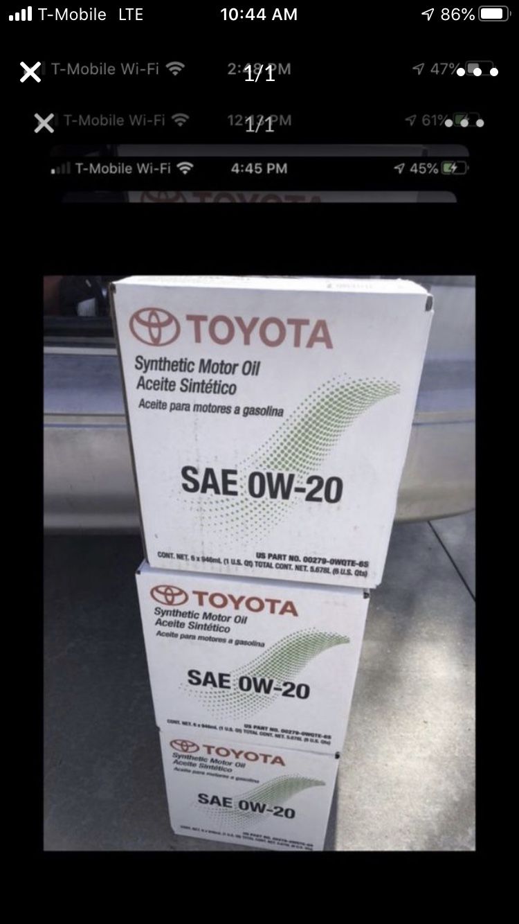 Toyota SAE 0W20 synthetic motor oil case of 6 quarts 0W-20 Synthetic ...