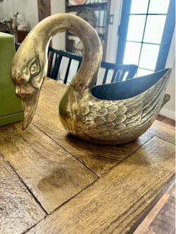 Large solid brass swan planter