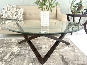 Modern Dark Wood & Glass Top Coffee Table