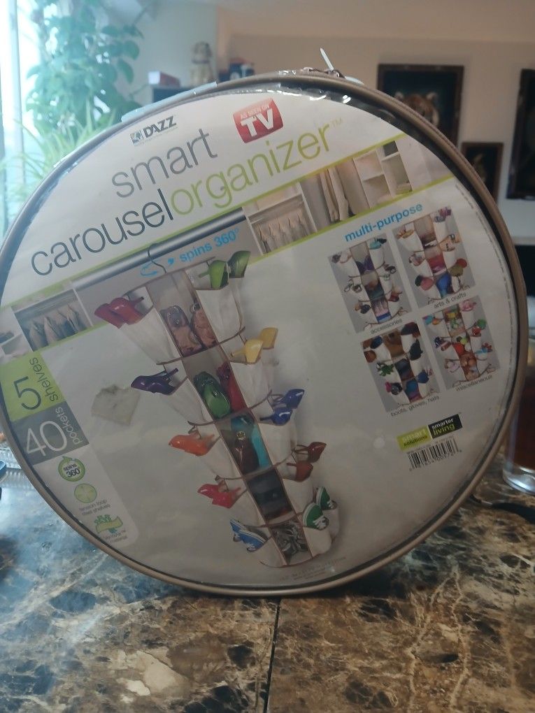 Smart Carousel Organizer 5 Shelves 40 Pockets Hanging Spins 360° As Seen On TV