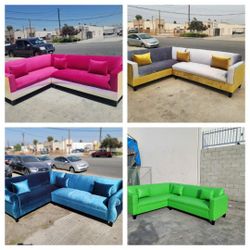 Brand NEW 7X9FT  SECTIONAL COUCHES VELVET PINK ,GOLD, NAVY  FABRIC AND  LIME GREEN LEATHER  COUCHES  Sofa  And Loveseat Set Available 