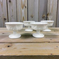 Indiana Glass Colony Harvest Grape Milk Glass Dessert Cups Set of 4