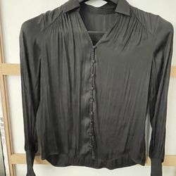 Women Satin Long Sleeve Blouse V neck Shirt Casual Work Wear