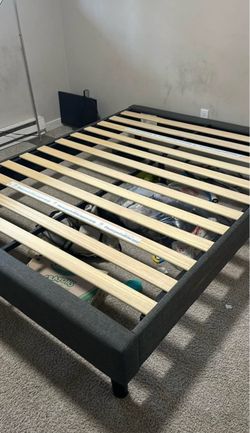 Dark Gray Upholstered Platform Bed Frame with mattress