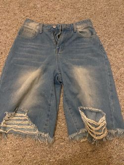 Light Wash Distressed Denim Shorts