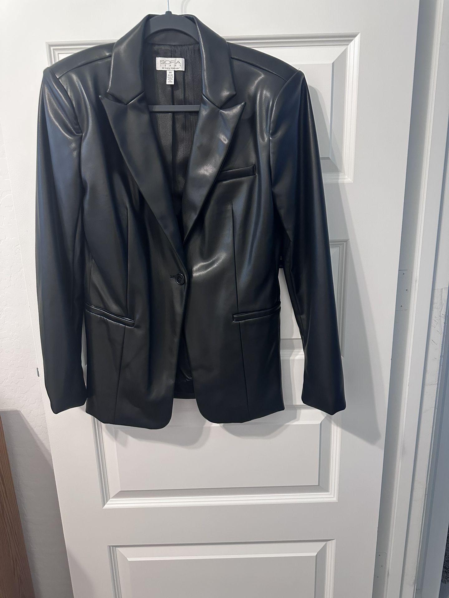 Black Faux Leather Blazer Jacket