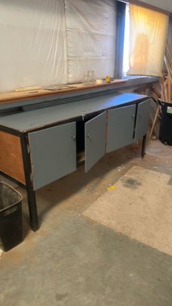 Free stuff  + Grey cabinet ($60) Misc shelves and heavy duty storage cabinet