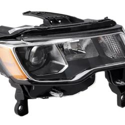 2017-2021 Jeep Grand Cherokee - Passenger Side Headlight, with Bulb, Halogen, Standard Type, Chrome Trim