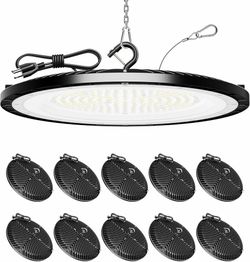 250W UFO LED High Bay Lights,37500LM 5000K High Bay LED Shop Lights 10 Pack Garage Light, UFO High Bay Lights for Warehouse Garage Workshop Barn Gym S