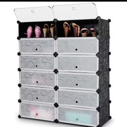 37.5” Shoe Rack Organizer, 6-Tier Plastic Shoe Storage Cabinet for 24 pairs, Sturdy & Stackable Modular Shoe Shelf Rack for Closet Entryway, Black