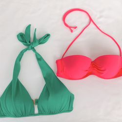 Victoria’s Secret Bikini / Bathing Suit Tops - Size 34B (1) Green (1) Coral Pink