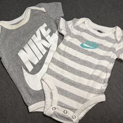 2 Nike Baby Onesies – 6 Months – Gray with White – Great Condition