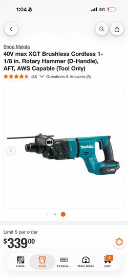 40V max XGT Brushless Cordless 1-1/8 in. Rotary Hammer (D-Handle), AFT, AWS Capable (Tool Only)