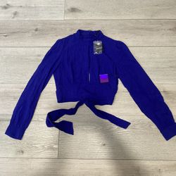 Royal Blue Long Sleeve Blouse Classy Body Snatch Fashion Tie Business Casual