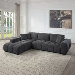 Brand New Grey Super Plush Chenille Sectional Sofa (Pillows Included)