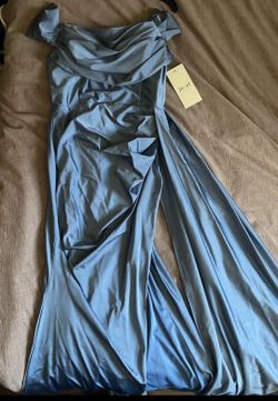 Jo+el Dusty blue off the shoulder long Dress Size Small