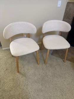 Set of 2 Boucle Dining Chairs with Wood Legs